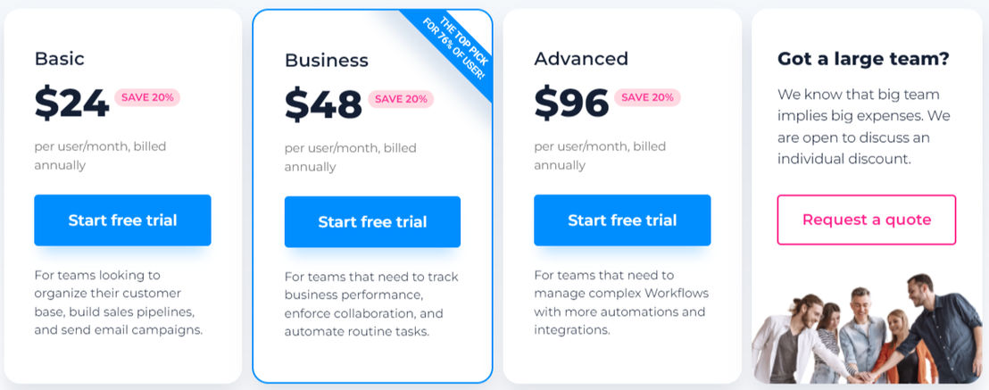 NetHunt CRM pricing 1