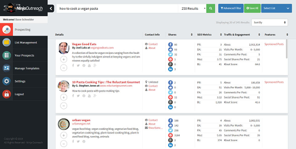 NinjaOutreach screenshot