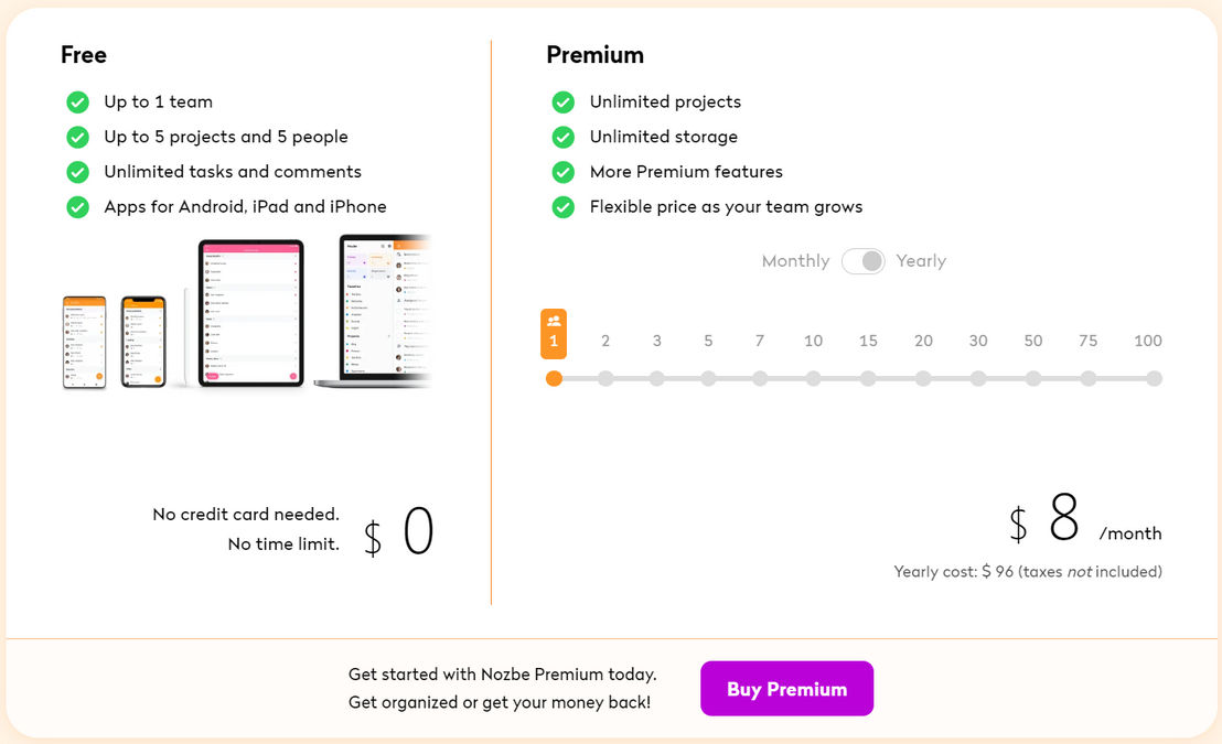 Nozbe Teams pricing 2