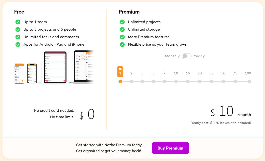 Nozbe Teams pricing 1