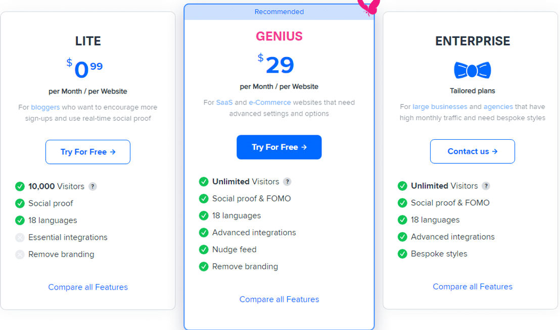 Nudgify pricing 2