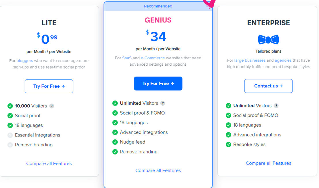 Nudgify pricing 1