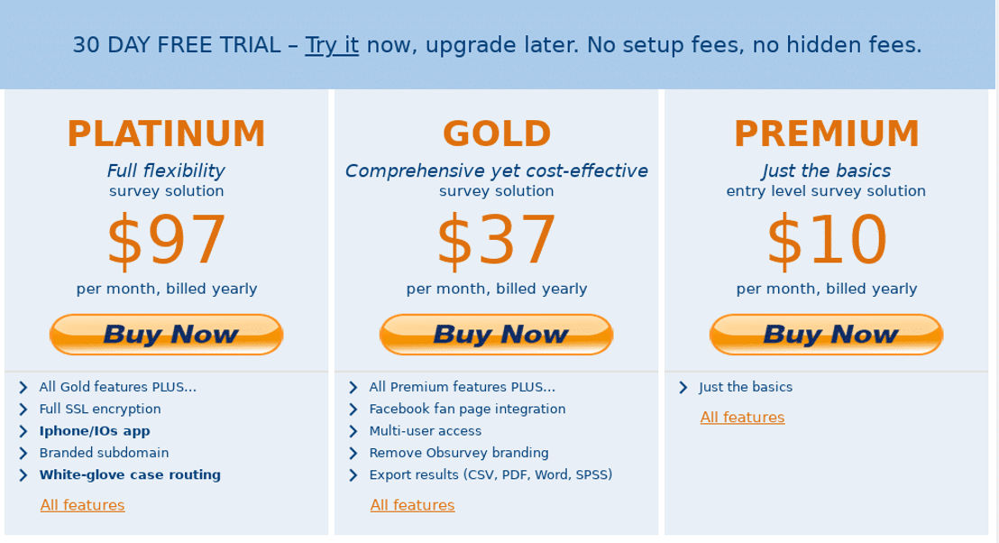 Obsurvey pricing 1