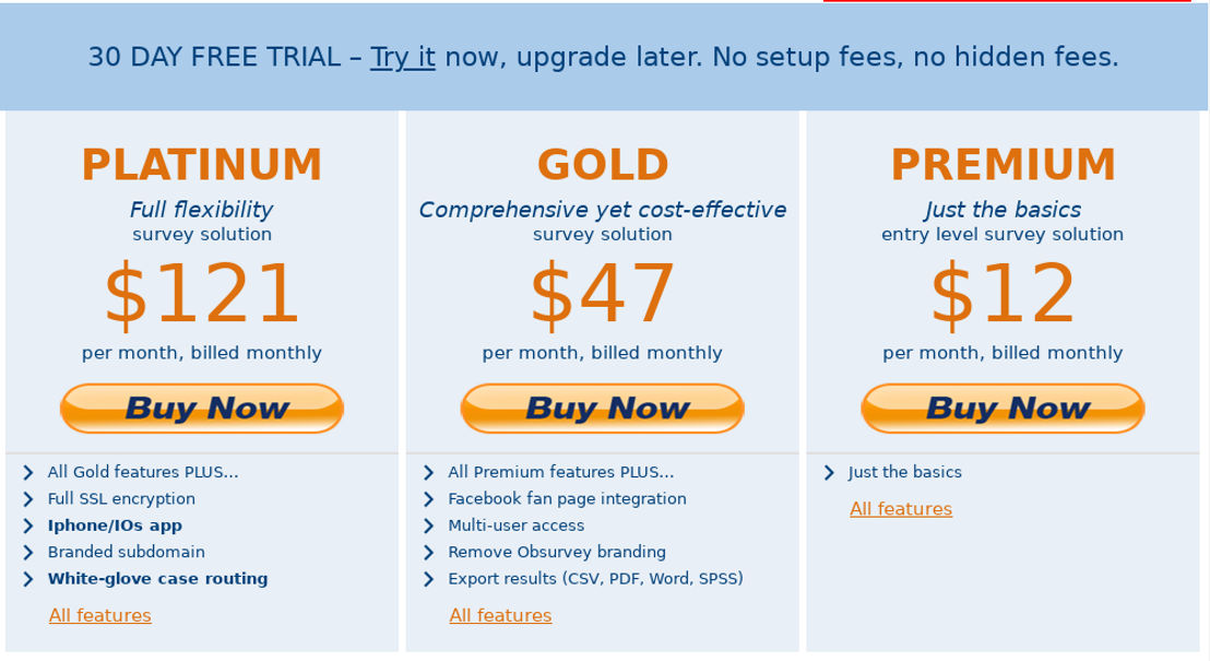 Obsurvey pricing 2