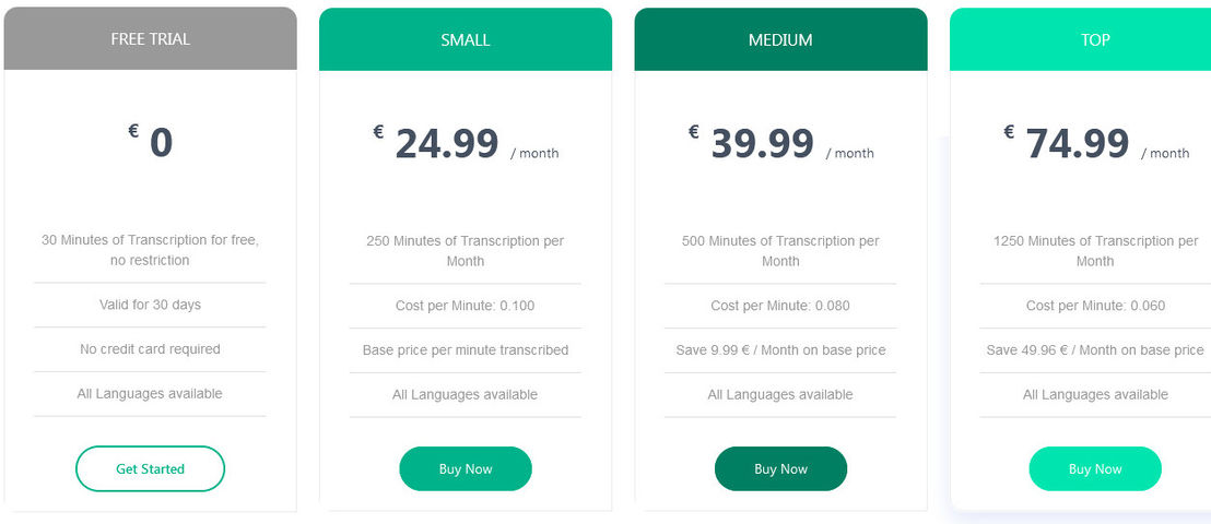 One Transcriber pricing 1