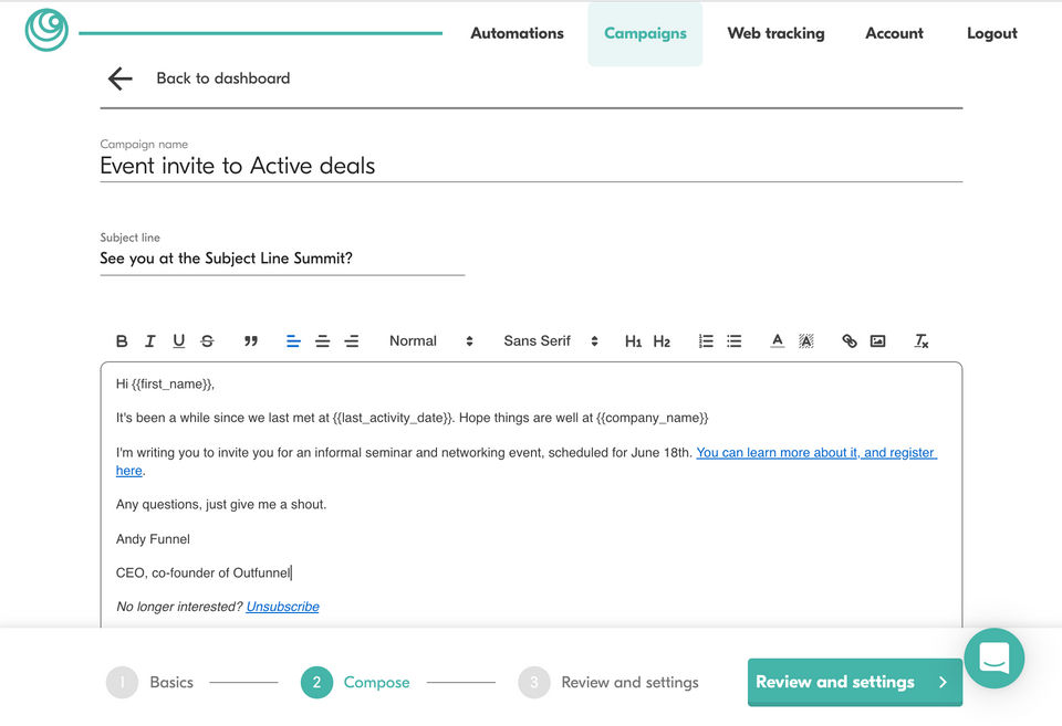 Outfunnel screenshot 1