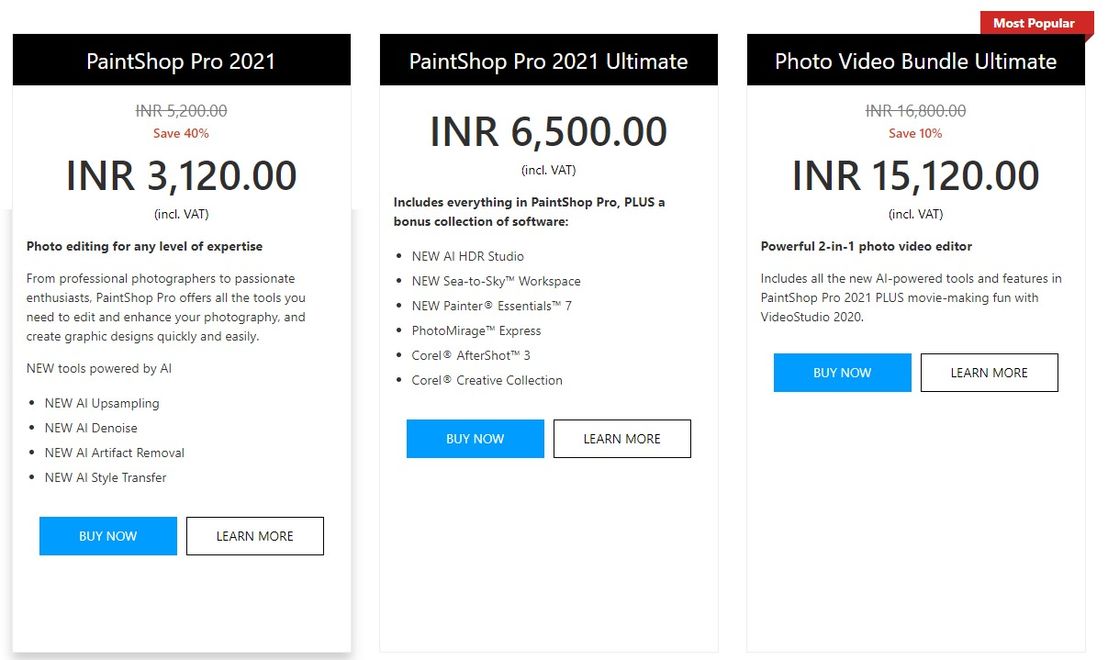 Paintshop Pro pricing 1