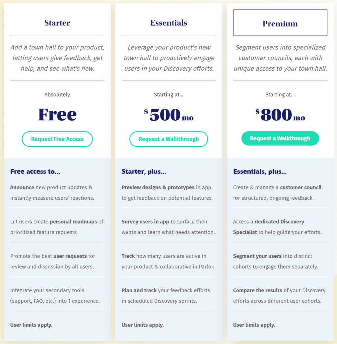 Parlor pricing 1