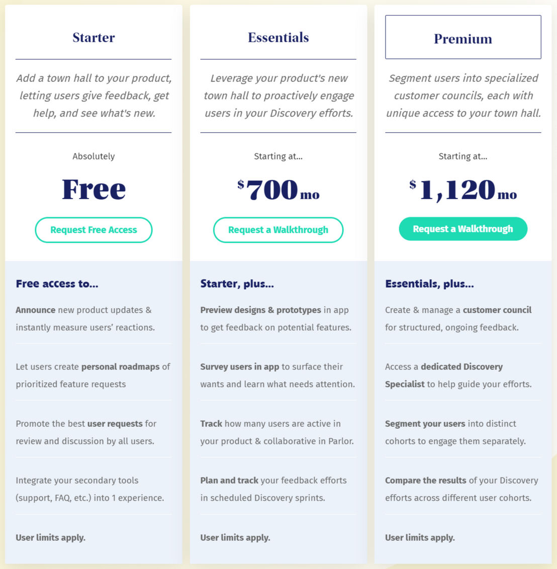 Parlor pricing 2