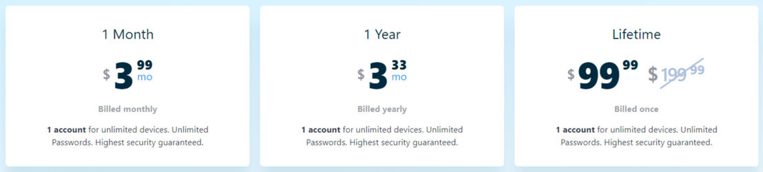 Passwarden pricing 1