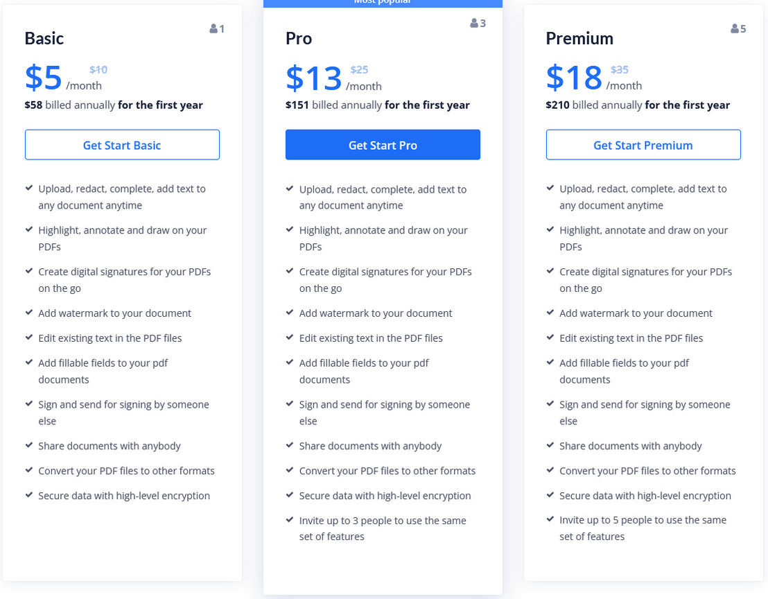 PDFLiner pricing 1