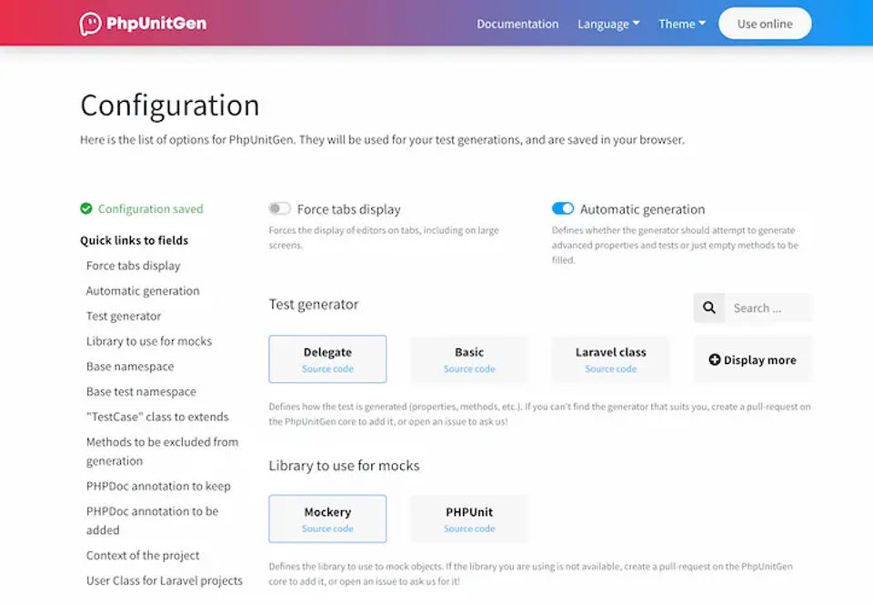 PhpUnitGen screenshot 2
