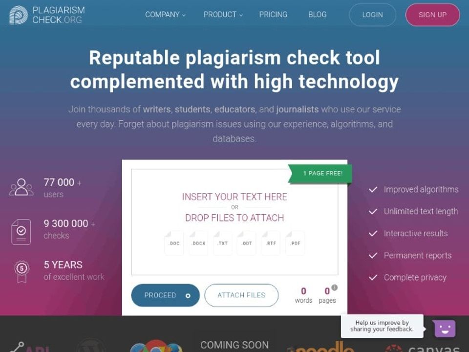 PlagiarismCheck.org screenshot 1