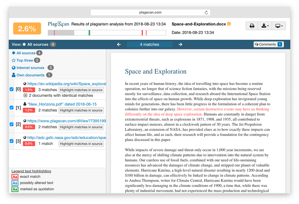 Plagscan screenshot 3