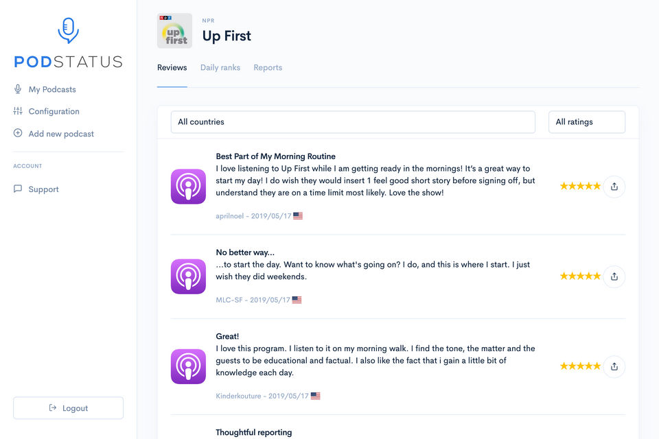 Podstatus screenshot 1