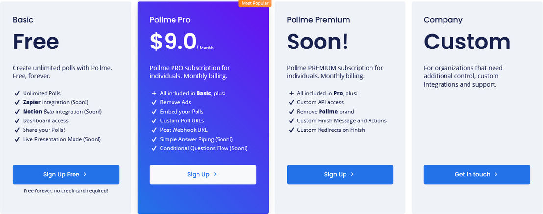 Pollme pricing 2