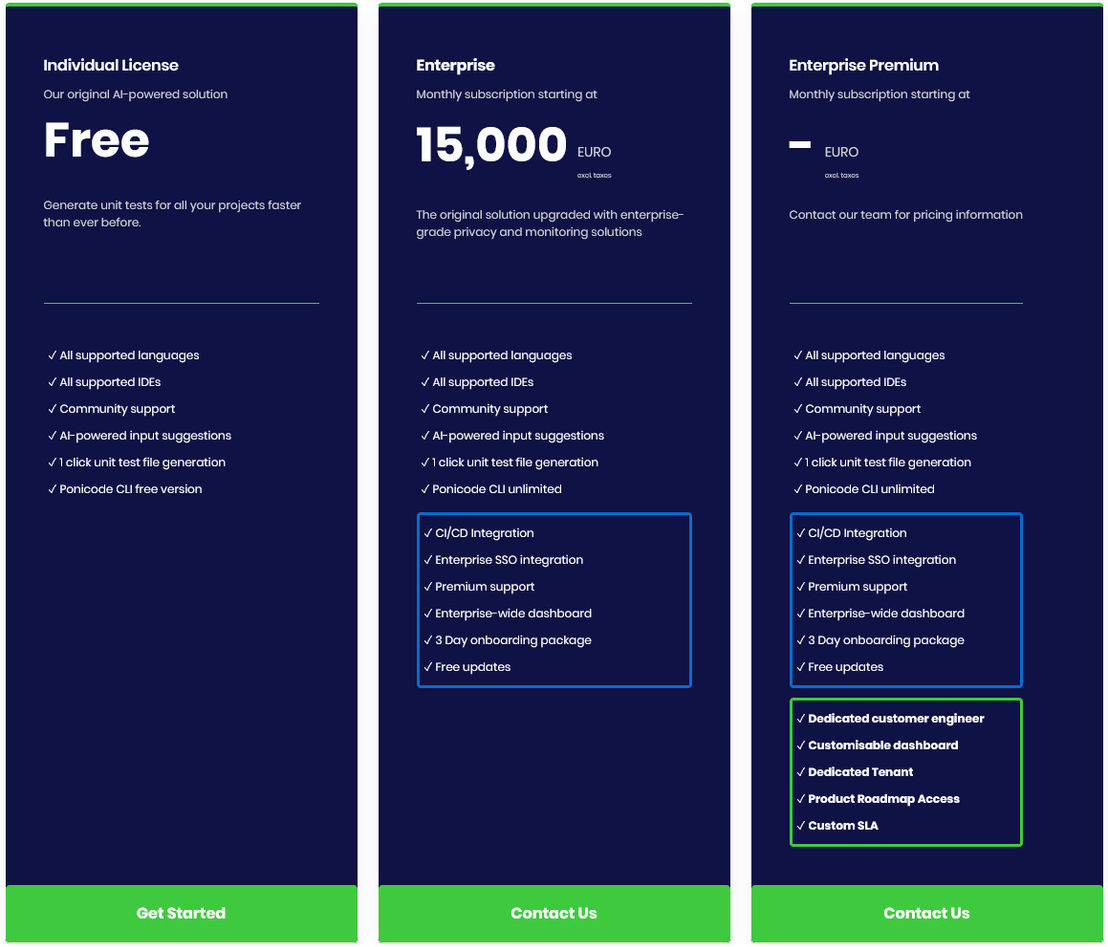 Ponicode CLI pricing 1