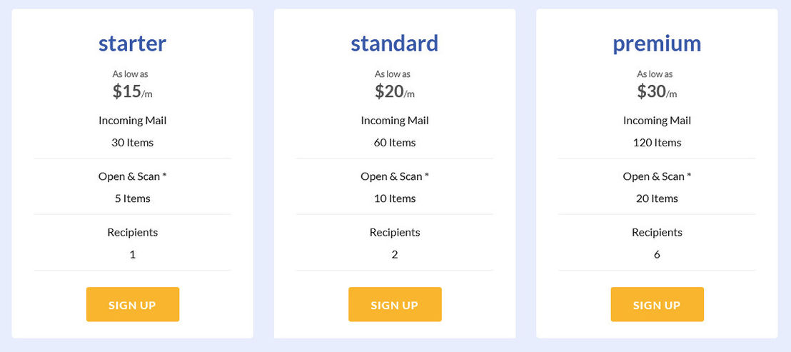 PostScanMail pricing 1