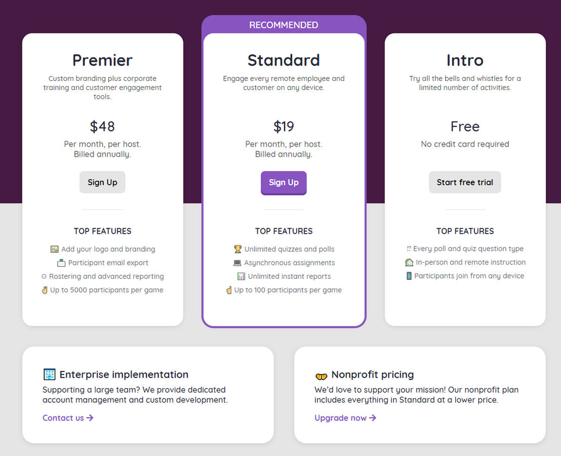 Quizizz pricing 1