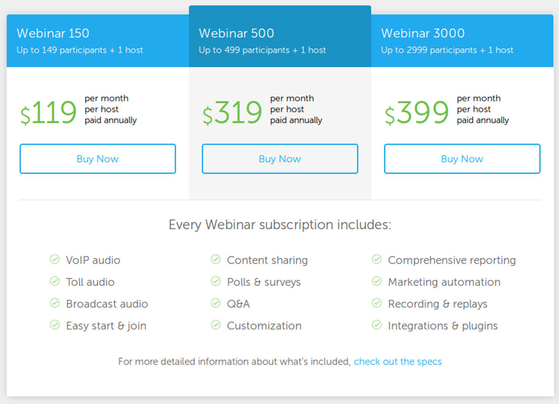 ReadyTalk Webinar pricing 1