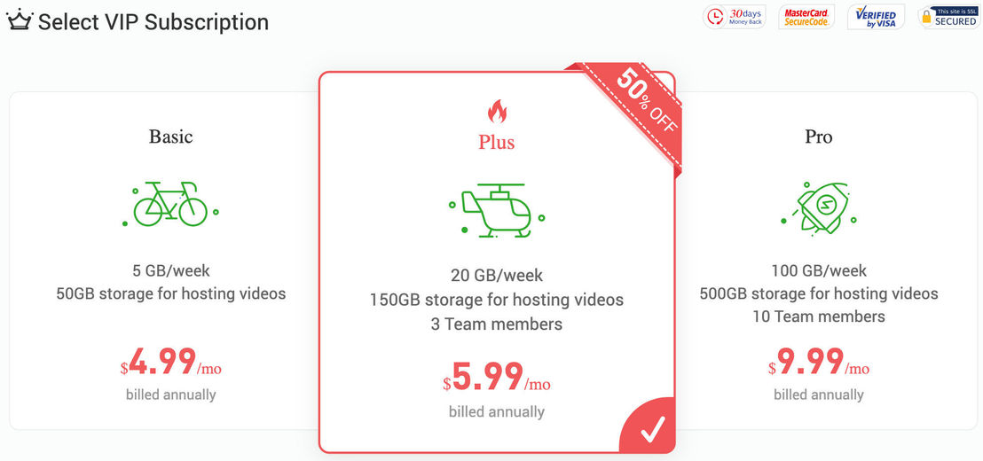 RecCloud pricing 1
