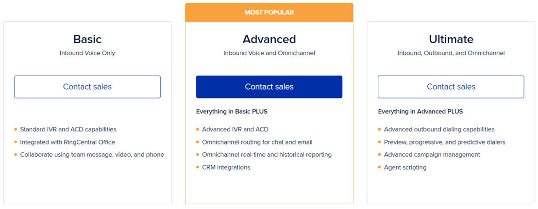 RingCentral Contact Center pricing 1