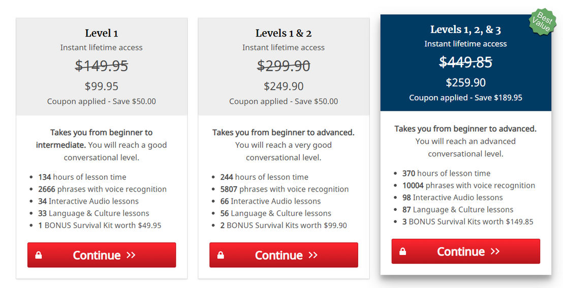 Rocket Languages pricing 1