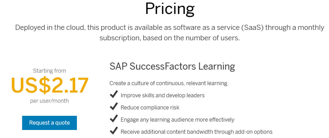 SAP SuccessFactors Learning pricing 1