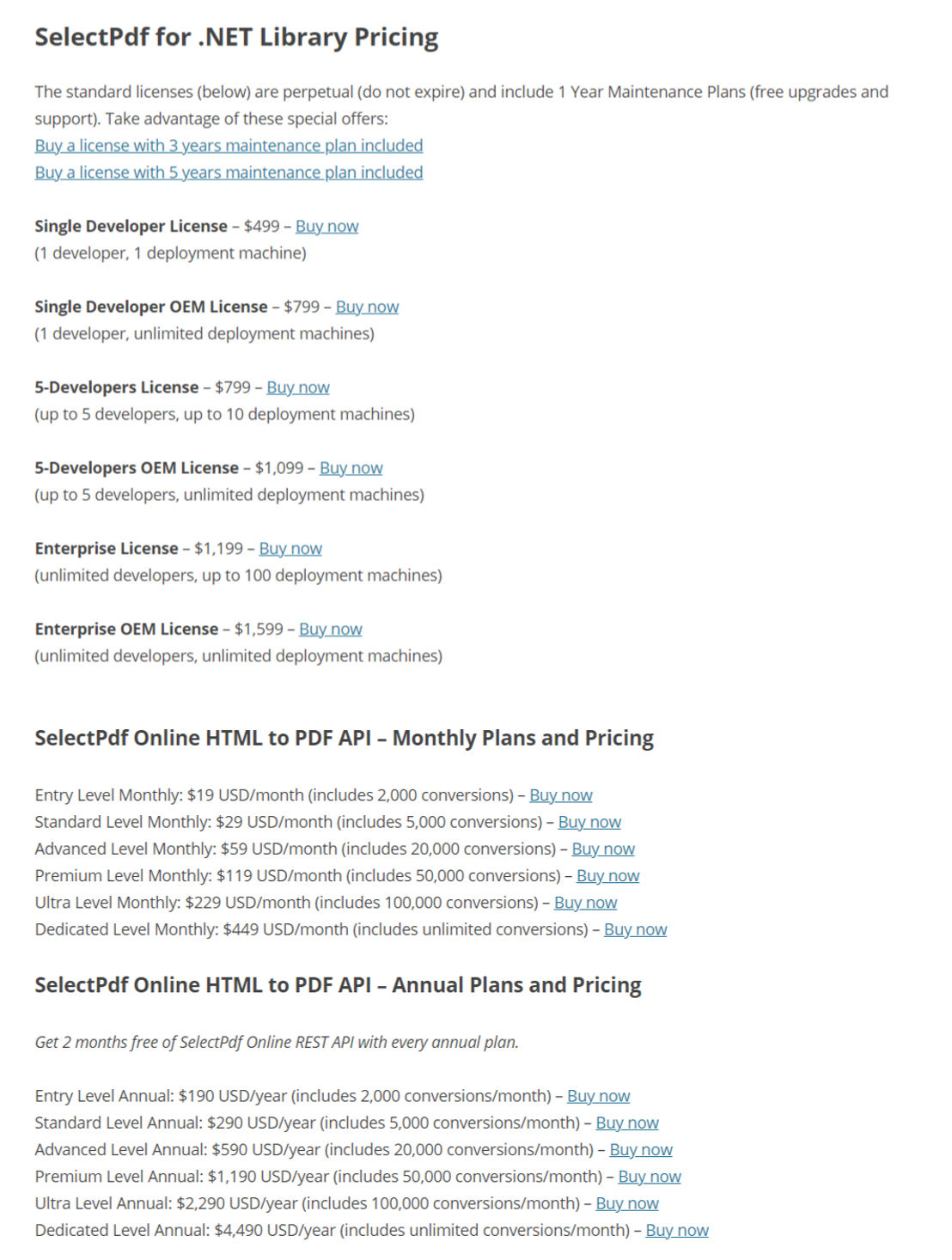 SelectPDF pricing 2