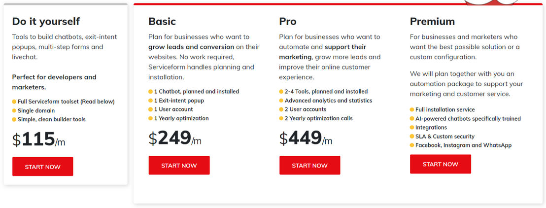Serviceform pricing 2