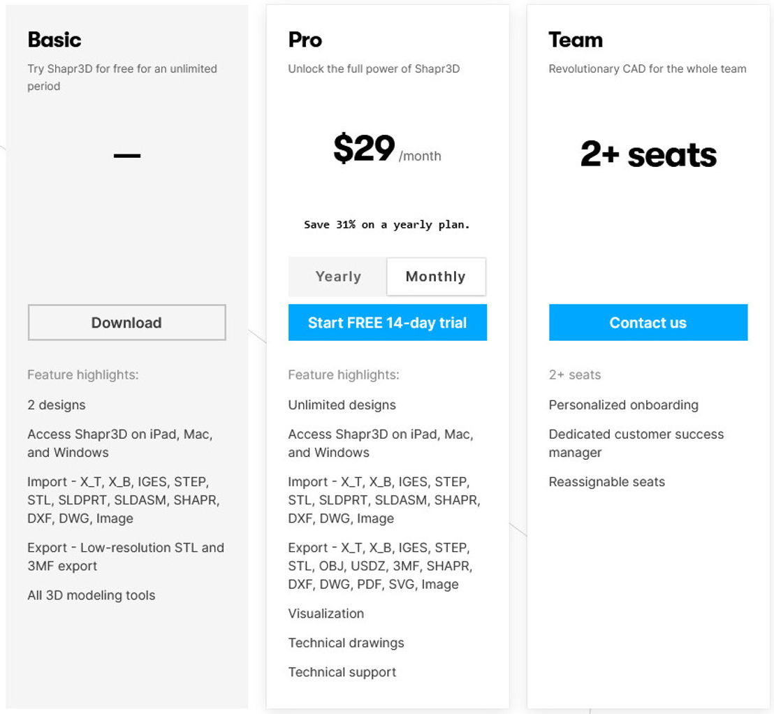 Shapr3D pricing 1