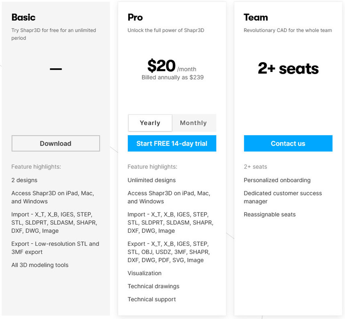 Shapr3D pricing 2