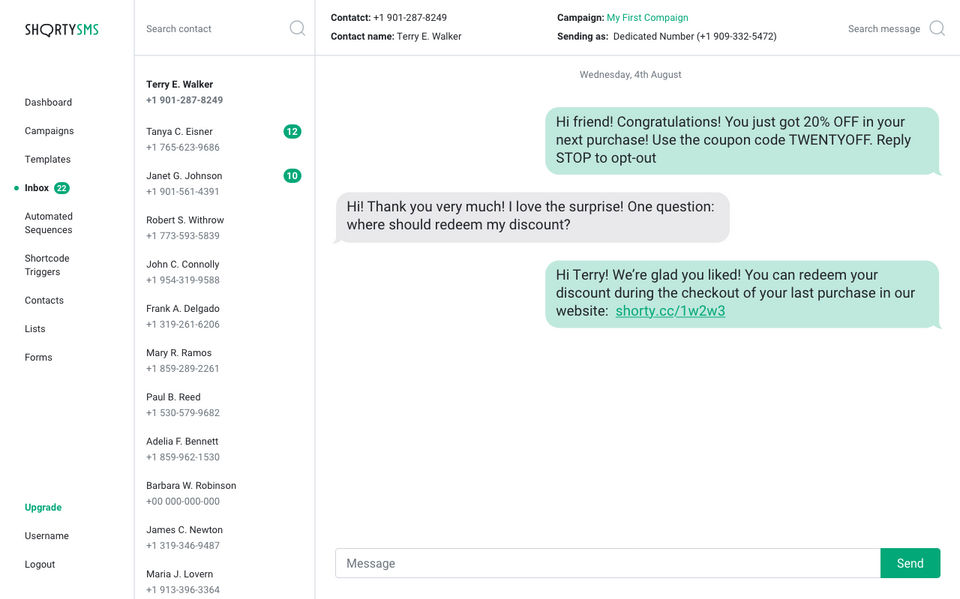 ShortySMS screenshot 1