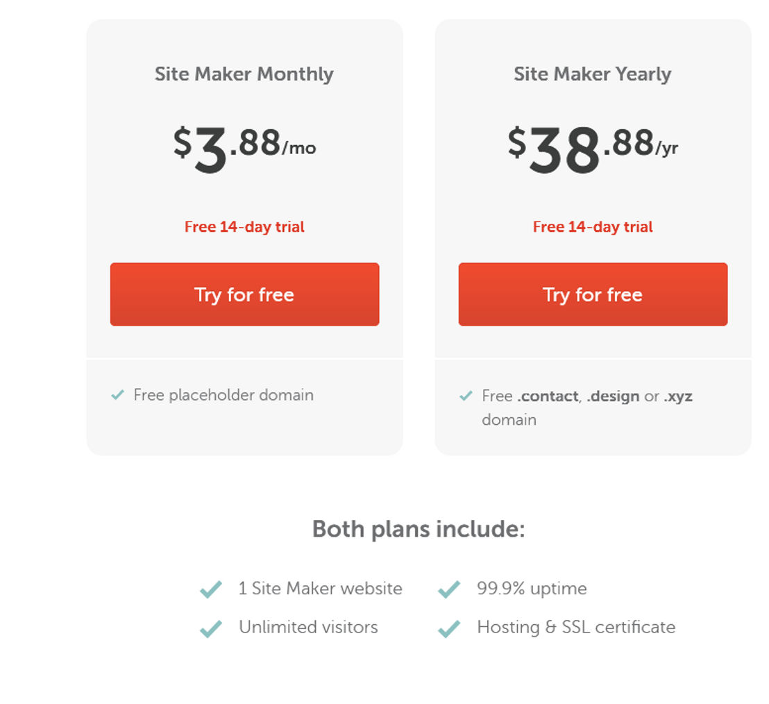 Site Maker pricing 1