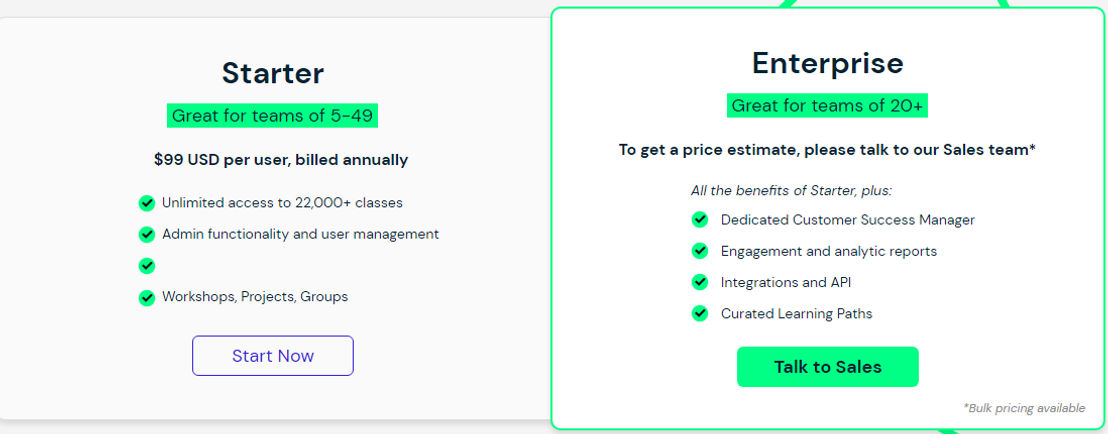 Skillshare for Teams pricing 1