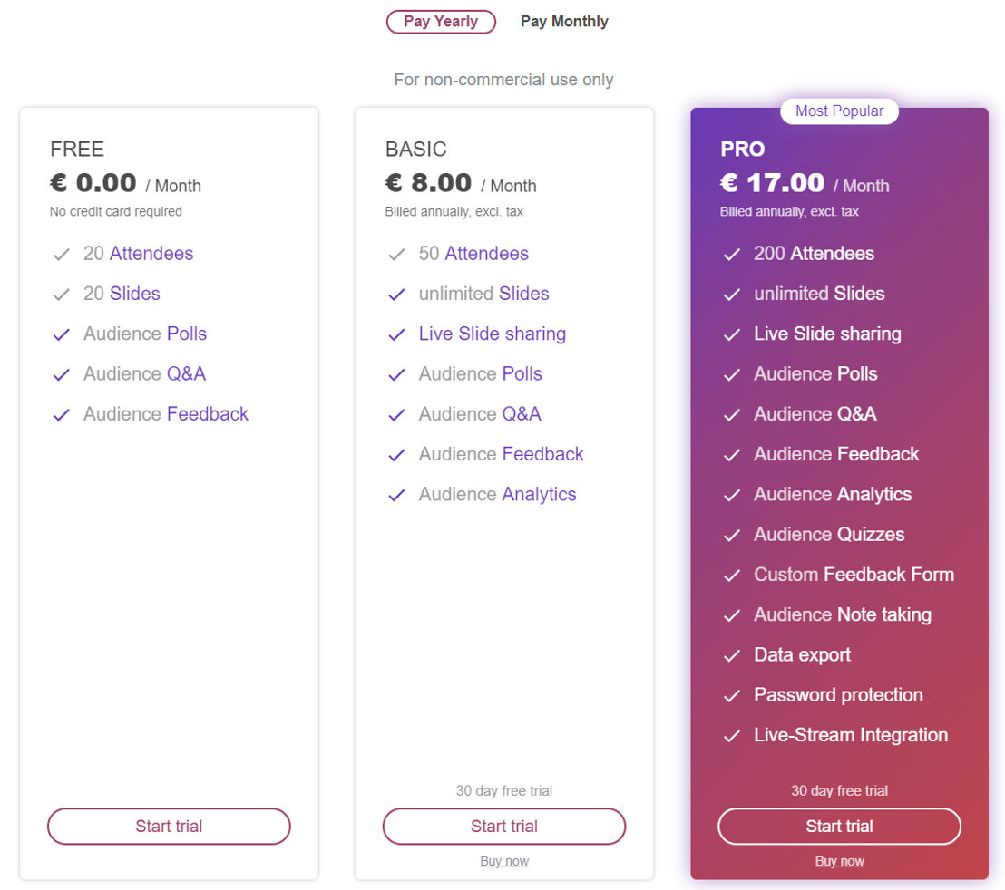 SlideLizard pricing 1