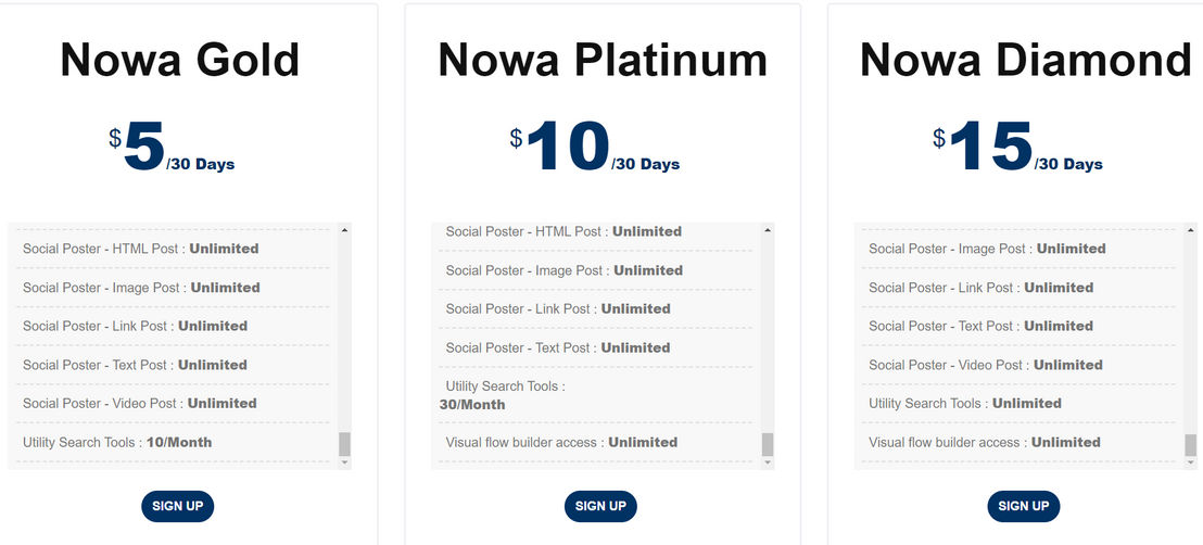 SocialNowa pricing 1