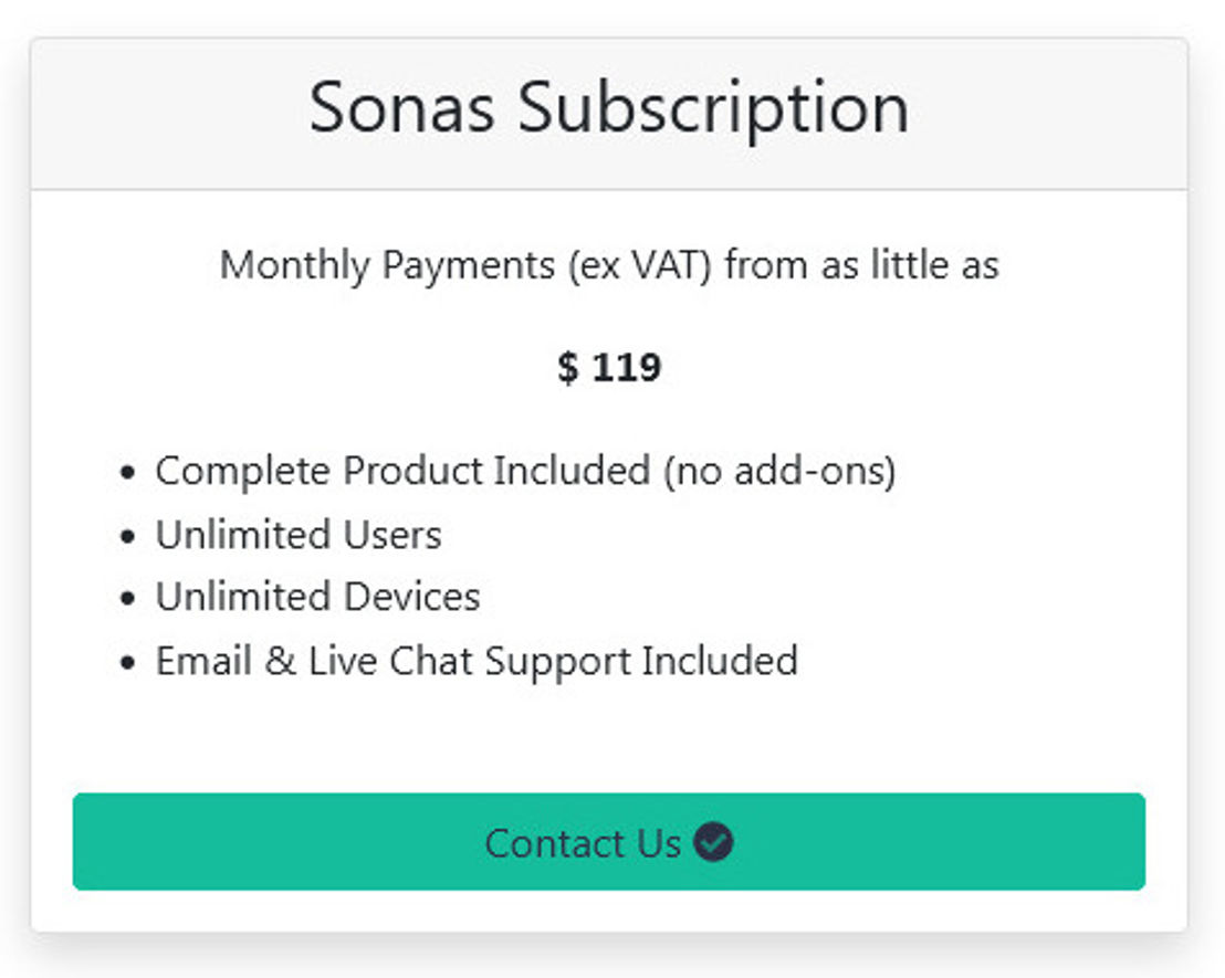 Sonas pricing 1