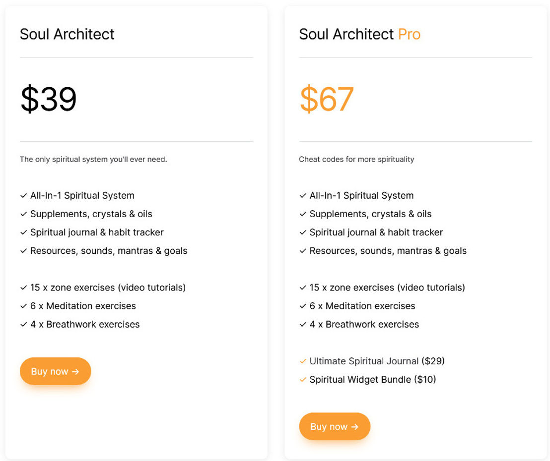 Soul Architect pricing 1