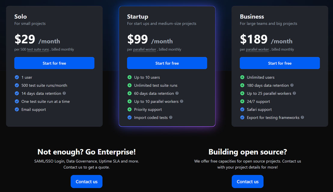Testkit pricing 2