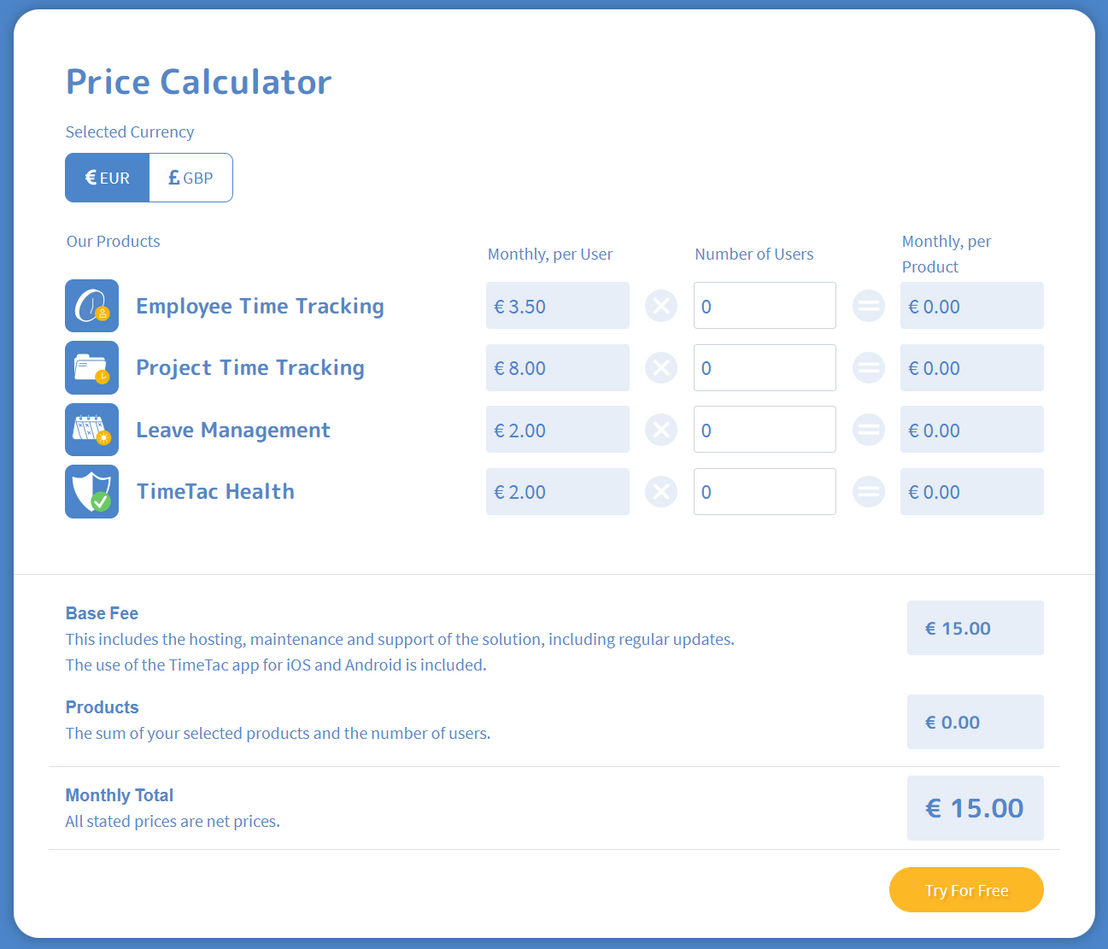 TimeTac pricing 1