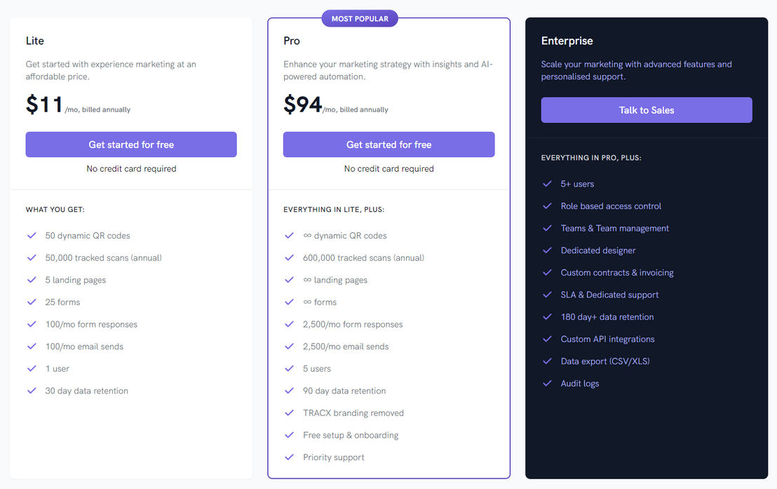 Tracx pricing 1