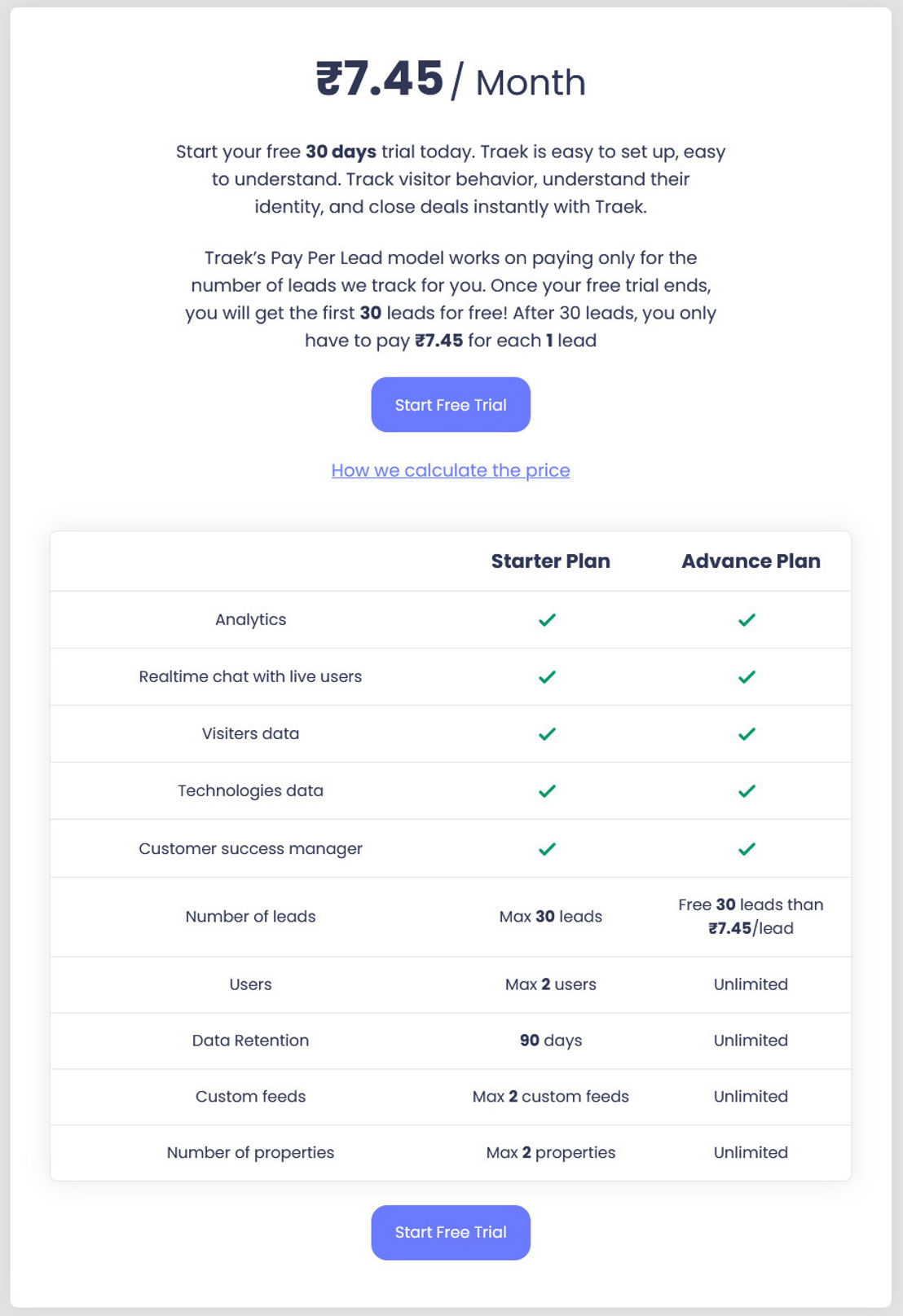 Traek pricing 1