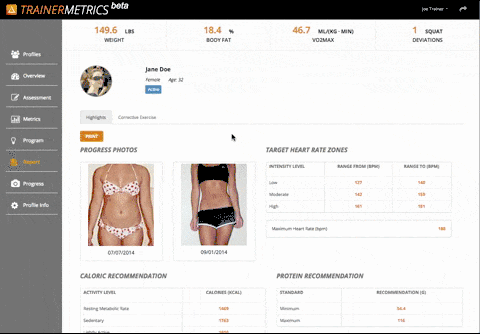 TrainerMetrics screenshot