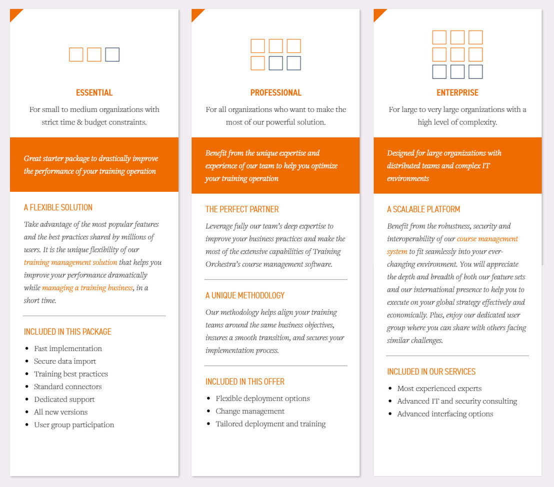 Training Orchestra pricing 1