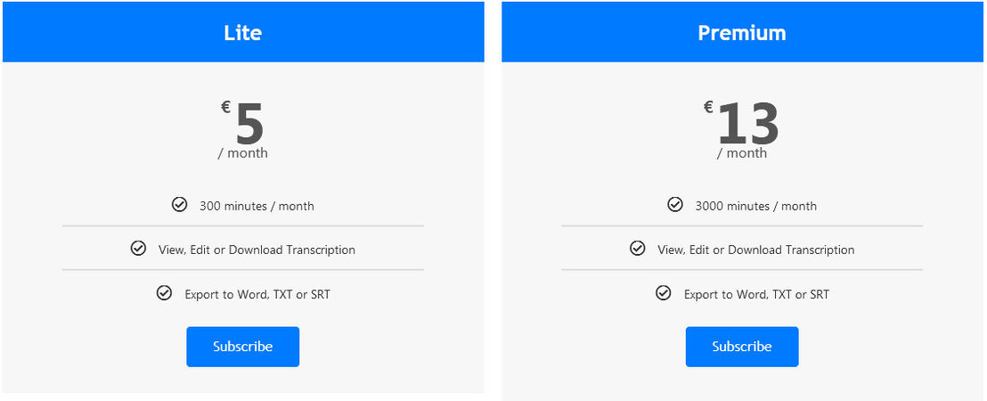 Transkriptor pricing 1
