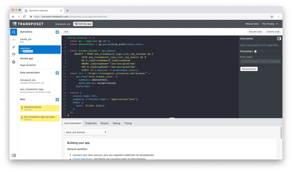 Transposit screenshot 1