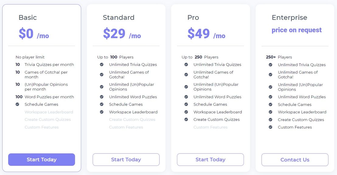 Trivia pricing