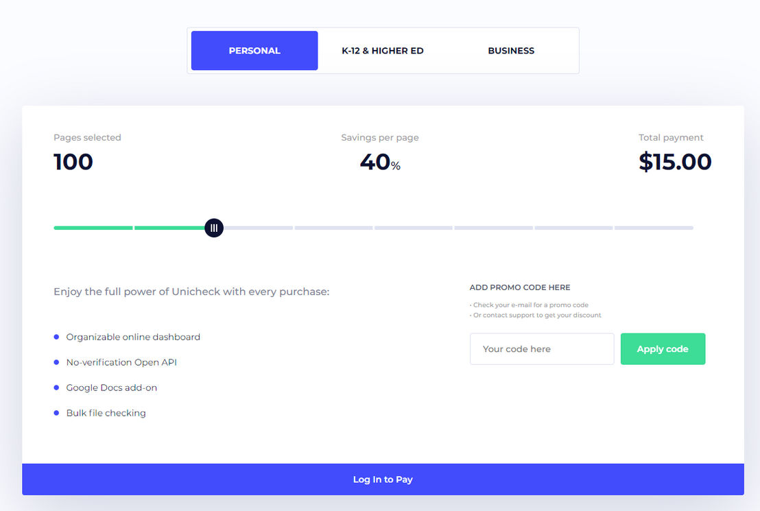 Unicheck pricing 1