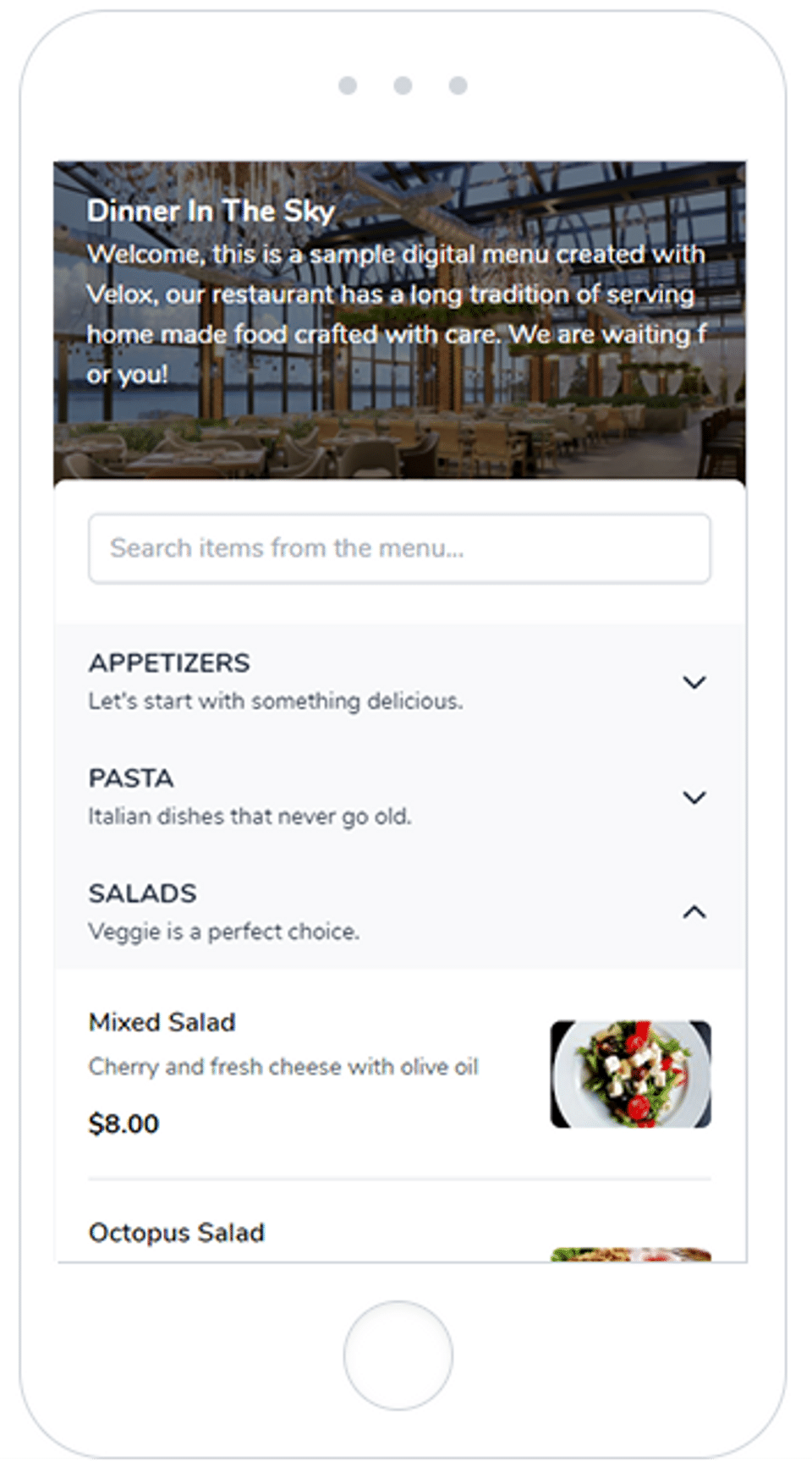 Velox Menus screenshot 1